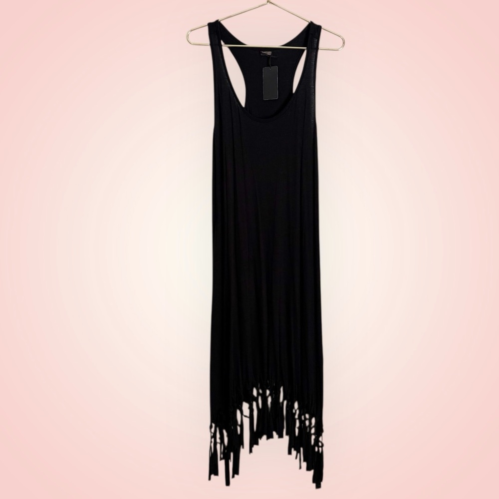 LASCANA for Venus Fringe Hem Beach Dress Women’s Size 8 Black NWT - Picture 2 of 12